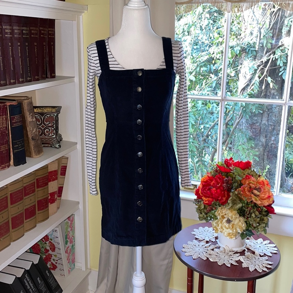Aeropostale Navy Blue Corduroy Button Down Dress Size XS